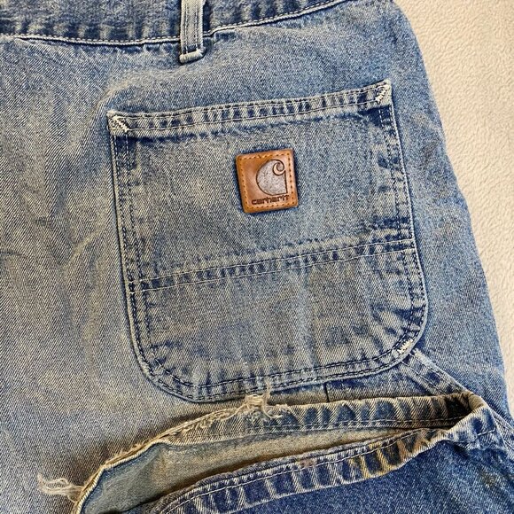 Carhartt Mens Carpenter Pants 42x36 Loose Original Fit Denim Enormous Distressed - Picture 7 of 11